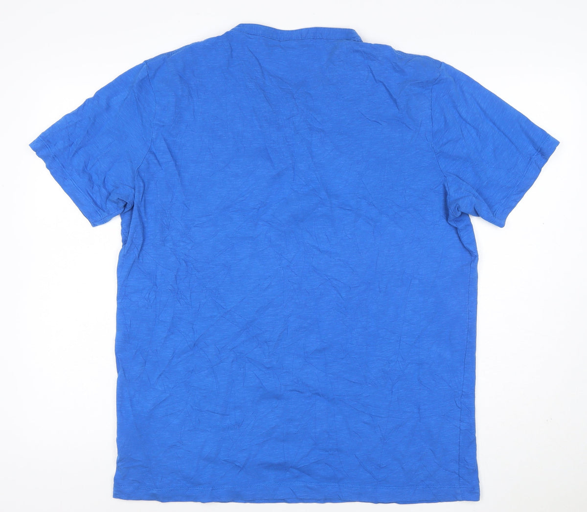 LRS Men’s Blue XL Cotton Henley T-Shirt Short Sleeve Logo