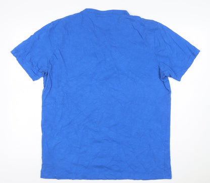 LRS Men’s Blue XL Cotton Henley T-Shirt Short Sleeve Logo