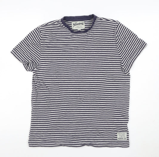 Stronghold Men's Navy White Stripe T-Shirt M Crew Neck Short Sleeve