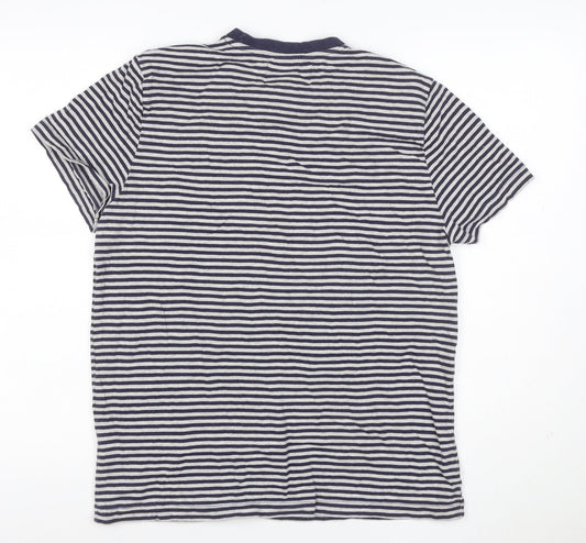 Stronghold Men's Navy White Stripe T-Shirt M Crew Neck Short Sleeve