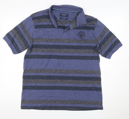 Manchester City Men’s Blue Striped Polo Shirt XL Short Sleeve Logo