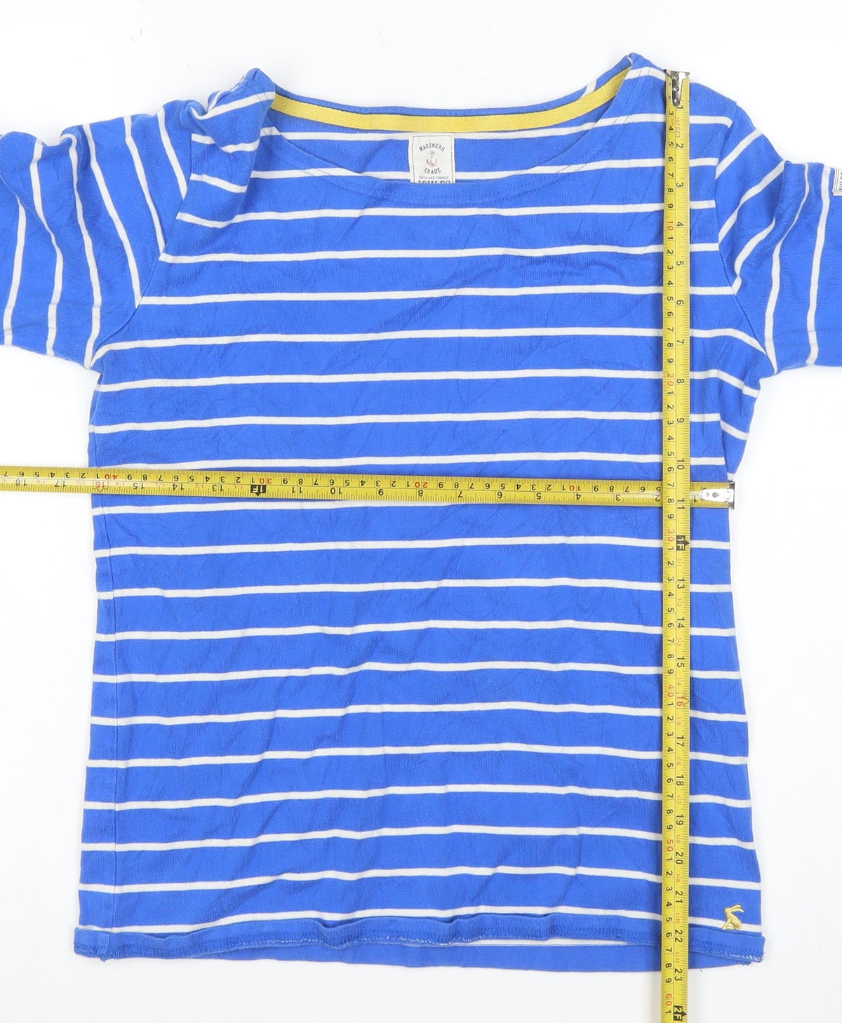 Close-up detail of Joules Teens Blue White Stripe Jersey Long Sleeve T-Shirt, size 6
