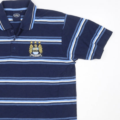 City Men’s Blue XL Manchester City Crest Striped Short Sleeve Polo