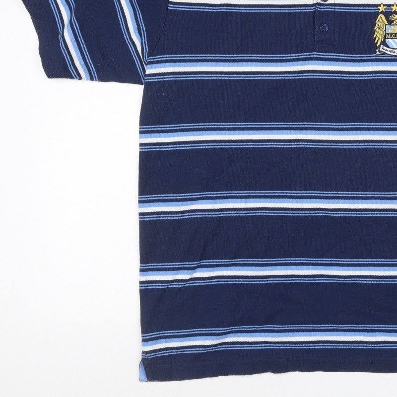 City Men’s Blue XL Manchester City Crest Striped Short Sleeve Polo