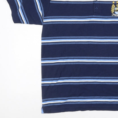 City Men’s Blue XL Manchester City Crest Striped Short Sleeve Polo