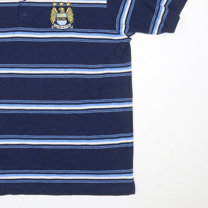 City Men’s Blue XL Manchester City Crest Striped Short Sleeve Polo