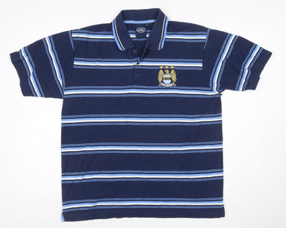 City Men’s Blue XL Manchester City Crest Striped Short Sleeve Polo