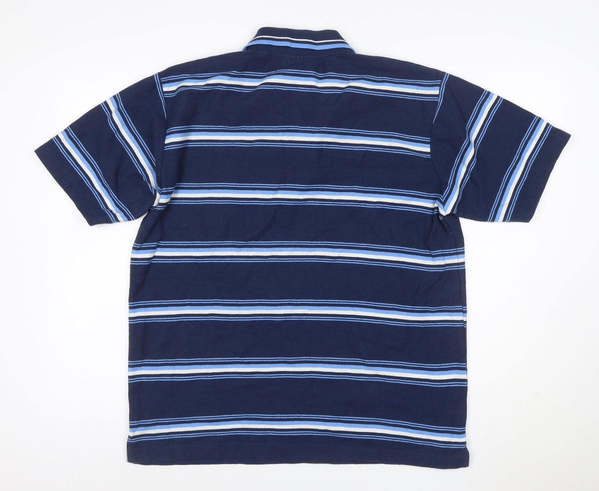 City Men’s Blue XL Manchester City Crest Striped Short Sleeve Polo