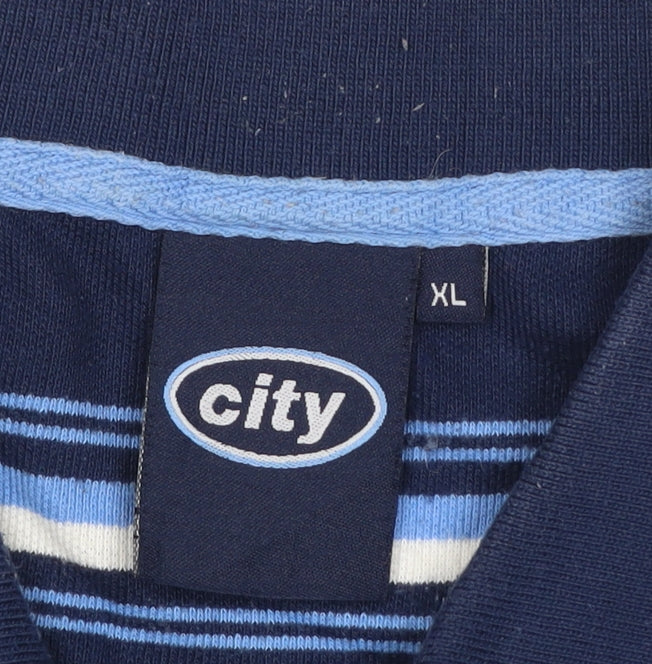 City Men’s Blue XL Manchester City Crest Striped Short Sleeve Polo