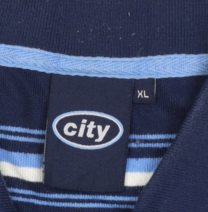 City Men’s Blue XL Manchester City Crest Striped Short Sleeve Polo