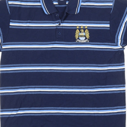 City Men’s Blue XL Manchester City Crest Striped Short Sleeve Polo