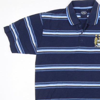 City Men’s Blue XL Manchester City Crest Striped Short Sleeve Polo