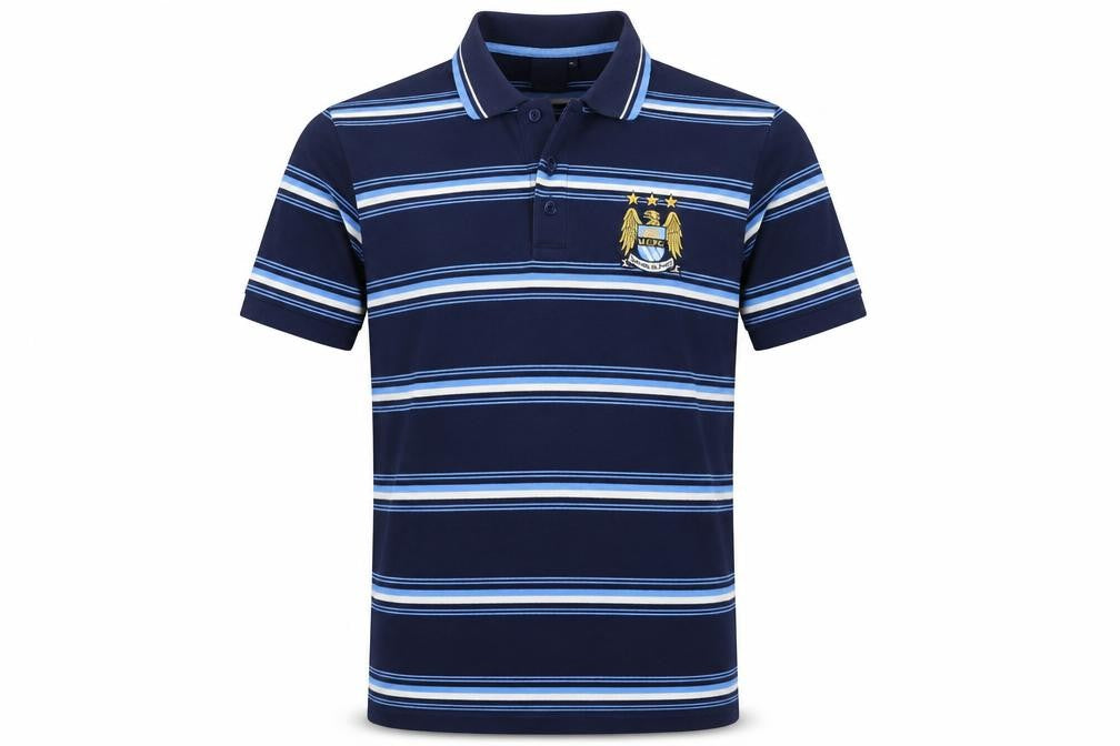 City Men’s Blue XL Manchester City Crest Striped Short Sleeve Polo