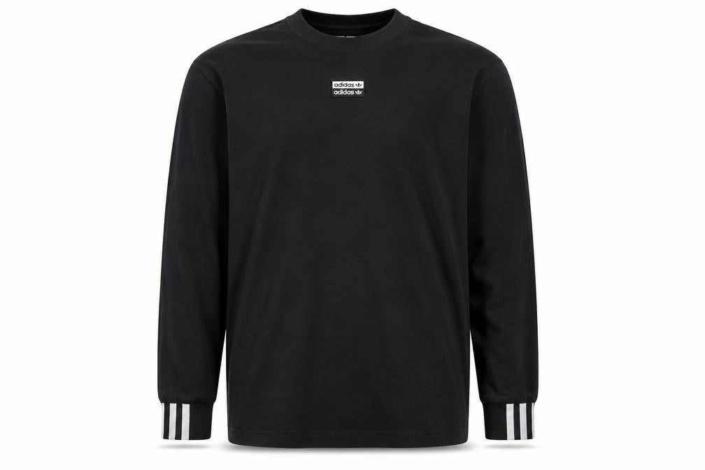Front view of adidas men’s black xl long sleeve logo graphic t-shirt