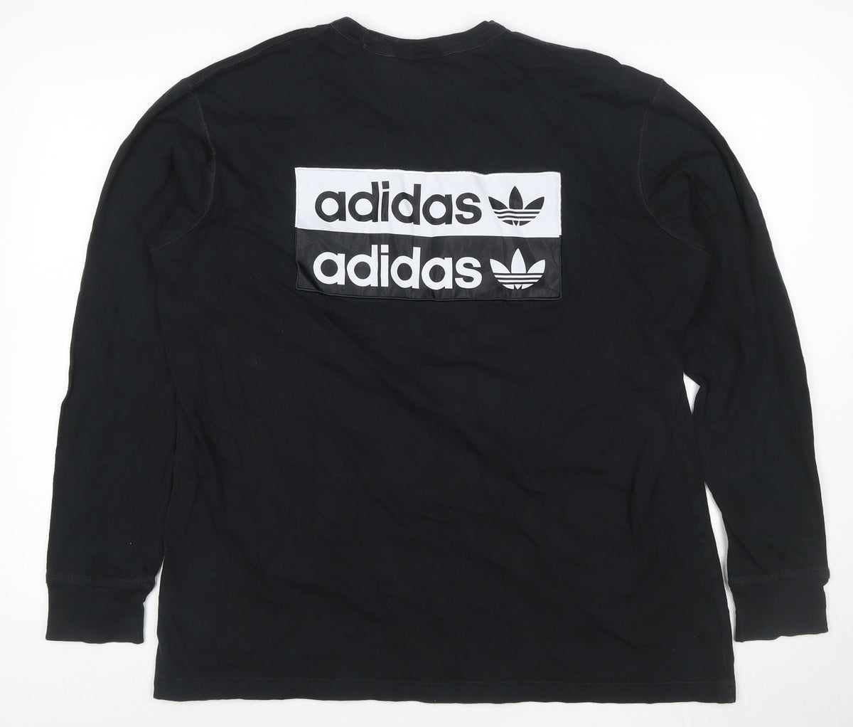 Back view of adidas men’s black xl long sleeve logo graphic t-shirt