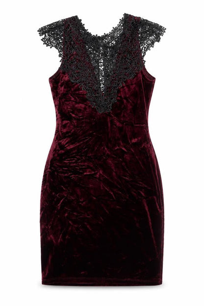 Topshop Women Burgundy Black Lace Velvet Bodycon Dress UK 8 Party