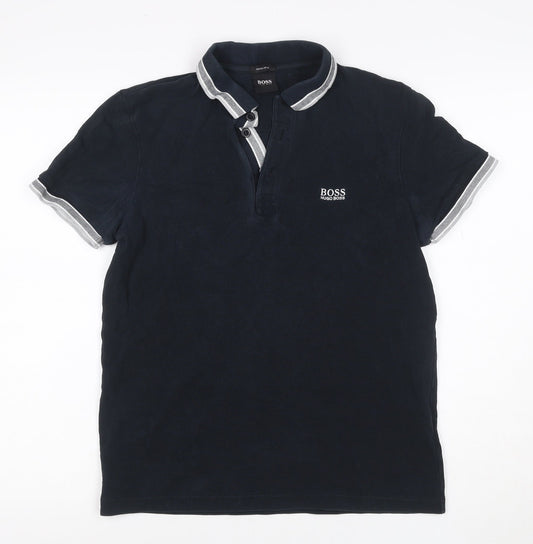Hugo Boss Men’s Blue S Regular Fit Cotton Logo Polo Shirt