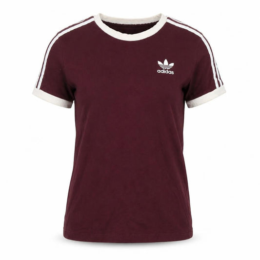 Adidas Women Red UK 6 Ringer Short Sleeve Logo T-Shirt
