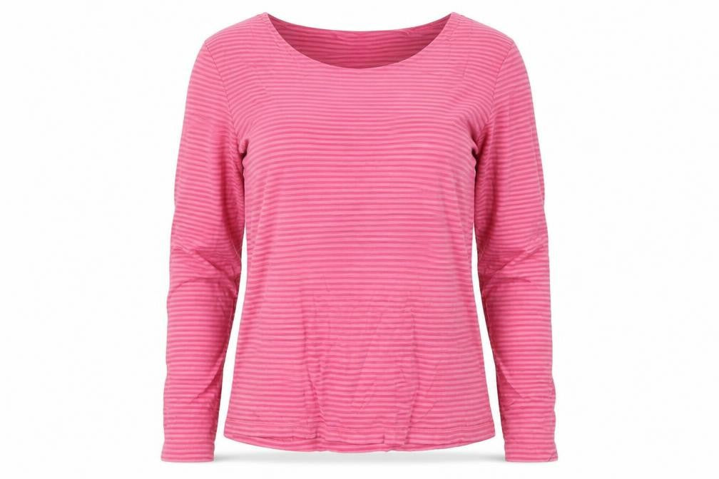 Viyella Petites Women Pink Striped V-Neck Ruffle Jersey Top UK 12
