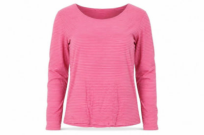 Viyella Petites Women Pink Striped V-Neck Ruffle Jersey Top UK 12