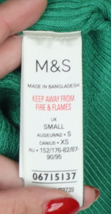 Marks & Spencer Women’s Green S High Neck Textured Knit Pullover Jumper