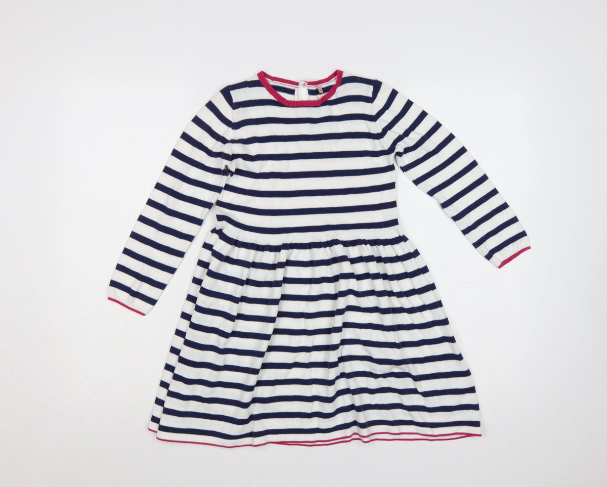 Marks & Spencer Girls Blue White Stripe Skater Dress 6-7 Years Cotton