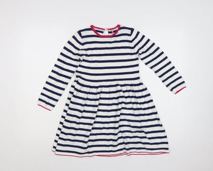 Marks & Spencer Girls Blue White Stripe Skater Dress 6-7 Years Cotton