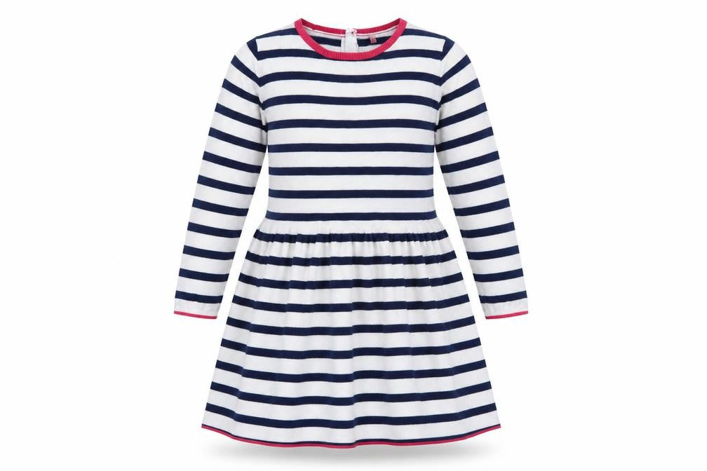 Marks & Spencer Girls Blue White Stripe Skater Dress 6-7 Years Cotton
