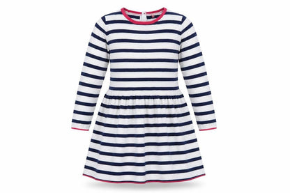 Marks & Spencer Girls Blue White Stripe Skater Dress 6-7 Years Cotton