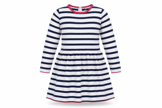Marks and Spencer Girls Blue White Stripe Skater Dress 6-7 Years Cotton