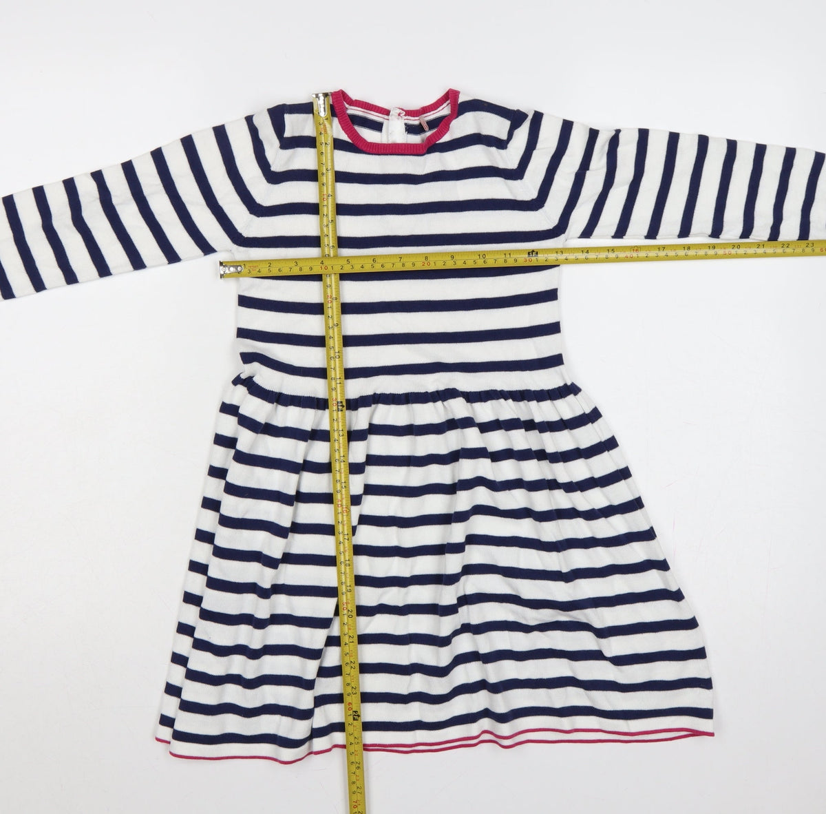 Marks & Spencer Girls Blue White Stripe Skater Dress 6-7 Years Cotton