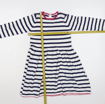 Marks & Spencer Girls Blue White Stripe Skater Dress 6-7 Years Cotton