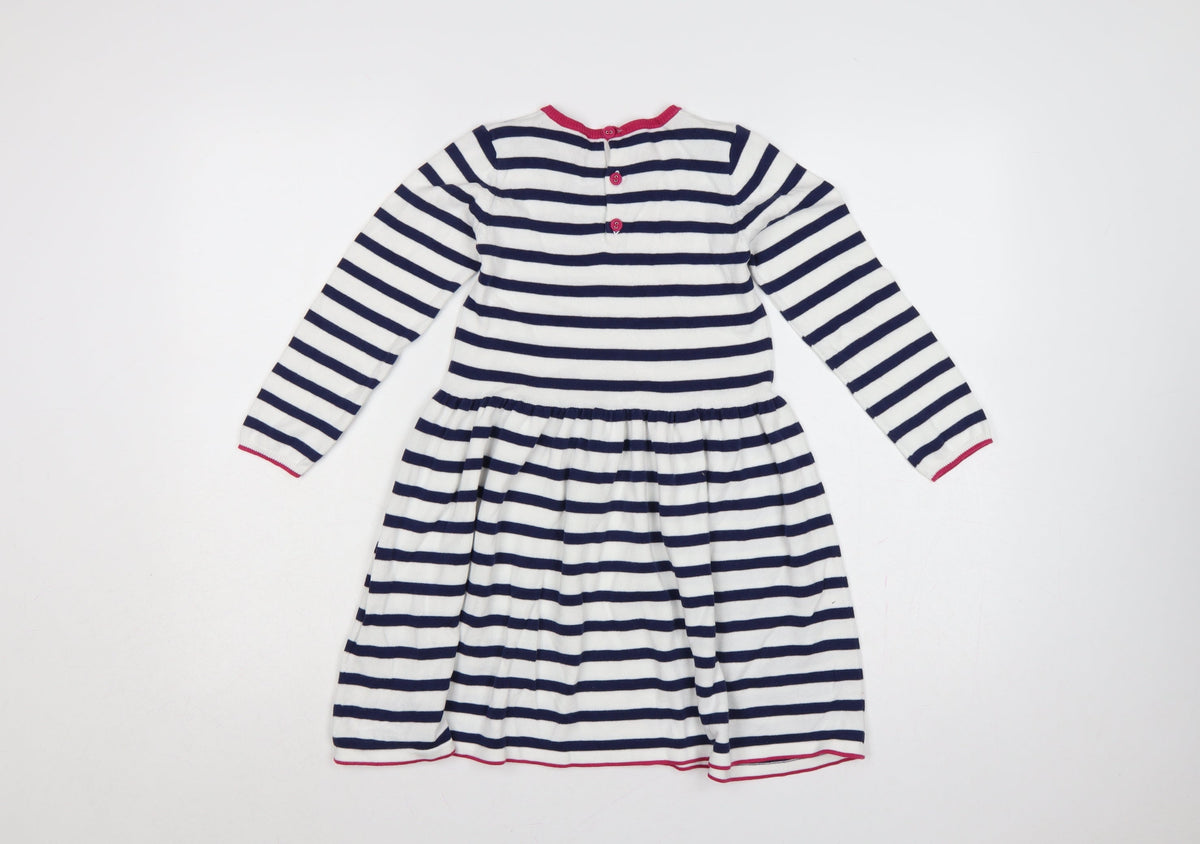 Marks & Spencer Girls Blue White Stripe Skater Dress 6-7 Years Cotton