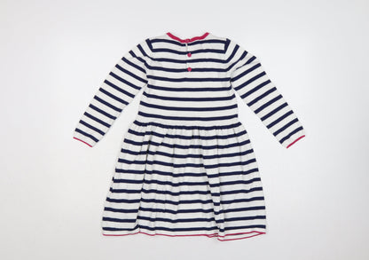 Marks & Spencer Girls Blue White Stripe Skater Dress 6-7 Years Cotton