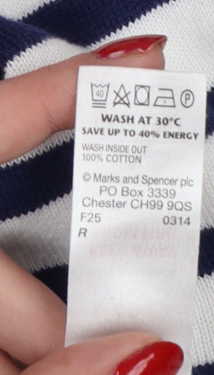 Marks & Spencer Girls Blue White Stripe Skater Dress 6-7 Years Cotton