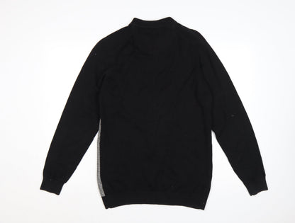 Next Men's Black Large Houndstooth Collared Henley Cotton Knit Jumper