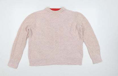 Marks & Spencer Women Pink M Cotton Chunky Knit Crew Neck Jumper