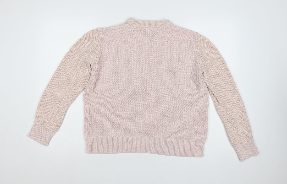 Marks & Spencer Women Pink M Cotton Chunky Knit Crew Neck Jumper