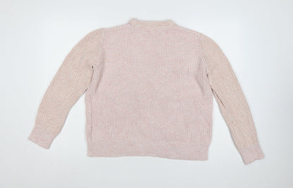 Marks & Spencer Women Pink M Cotton Chunky Knit Crew Neck Jumper