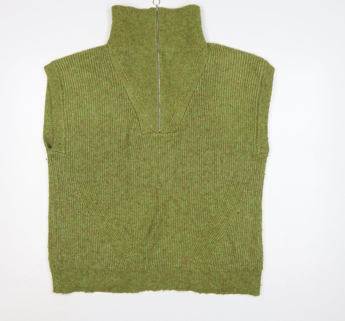 Marks & Spencer Women Green M Sleeveless 1/2 Zip High Neck Knit Vest