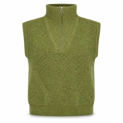 Marks & Spencer Women Green M Sleeveless 1/2 Zip High Neck Knit Vest
