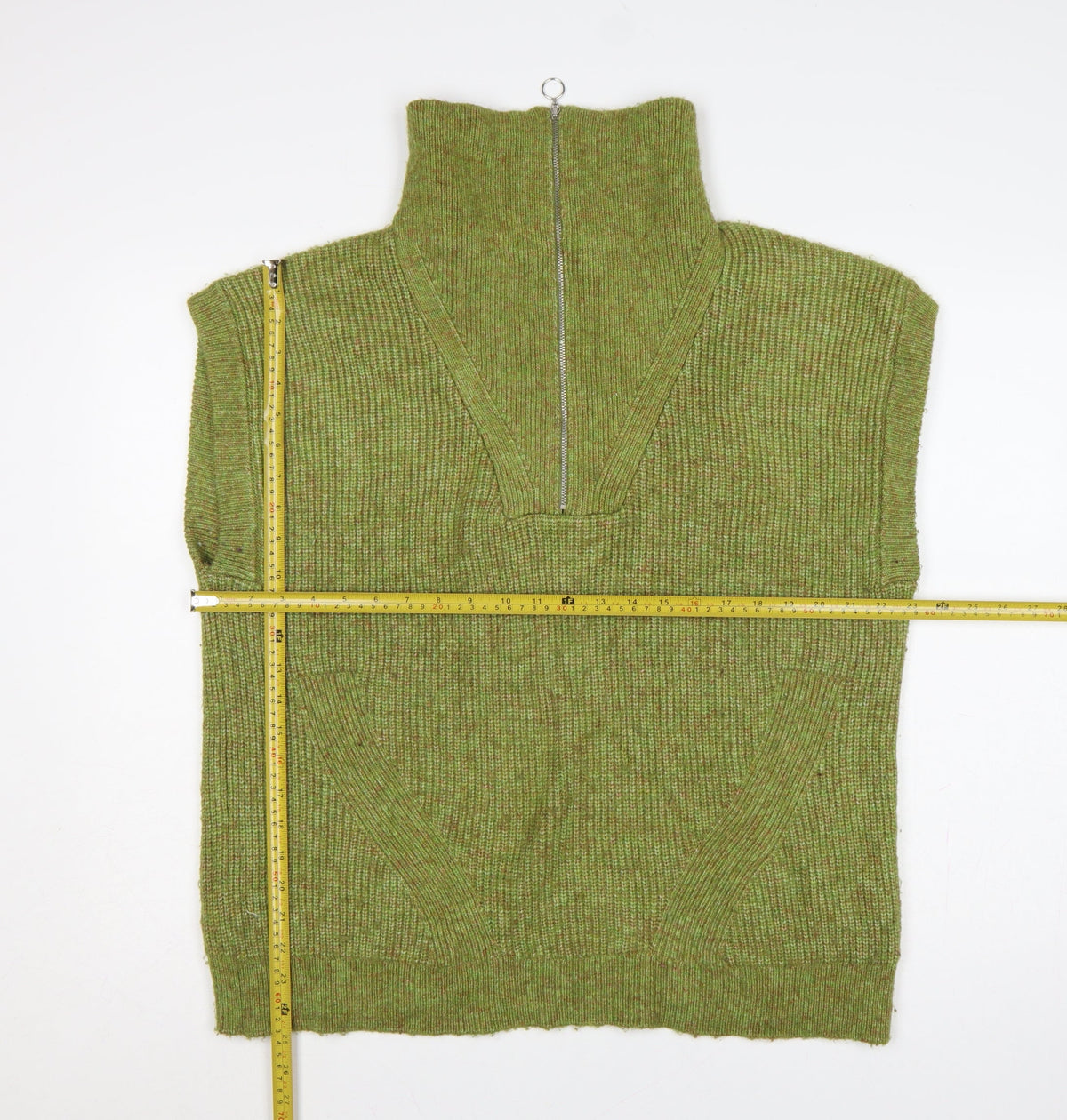 Marks & Spencer Women Green M Sleeveless 1/2 Zip High Neck Knit Vest
