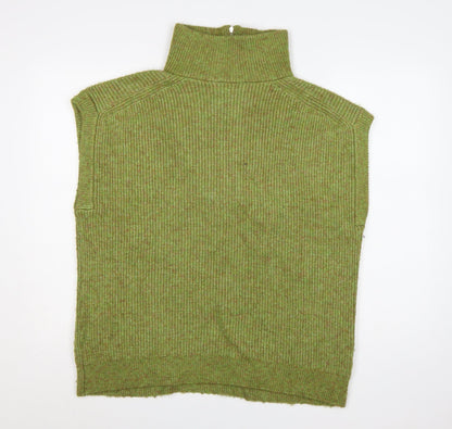 Marks & Spencer Women Green M Sleeveless 1/2 Zip High Neck Knit Vest