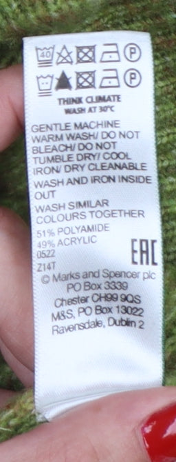 Marks & Spencer Women Green M Sleeveless 1/2 Zip High Neck Knit Vest