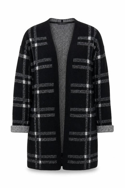 Marks & Spencer Women Black Grey Plaid Open Cardigan UK 16 L Knit