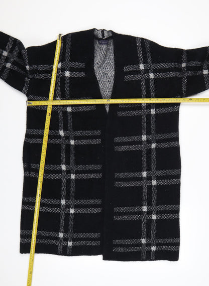 Marks & Spencer Women Black Grey Plaid Open Cardigan UK 16 L Knit