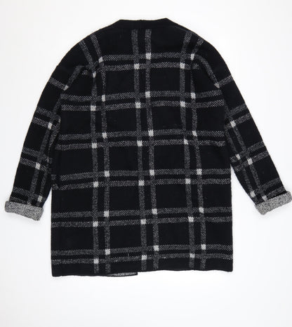 Marks & Spencer Women Black Grey Plaid Open Cardigan UK 16 L Knit