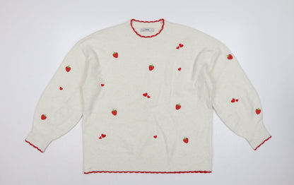 George Women’s Ivory Strawberry Heart Embroidered Knit Jumper UK 16