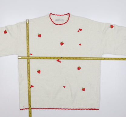 George Women’s Ivory Strawberry Heart Embroidered Knit Jumper UK 16