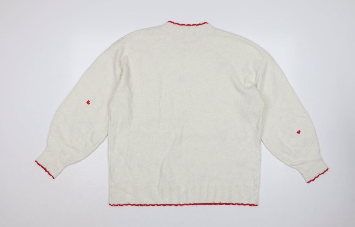 George Women’s Ivory Strawberry Heart Embroidered Knit Jumper UK 16
